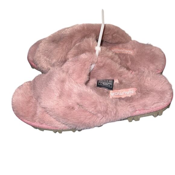 Nautica Aren Pink Faux Fur Slippers Size 6 NWOB Cozy Open Toe Slides - Picture 4 of 6